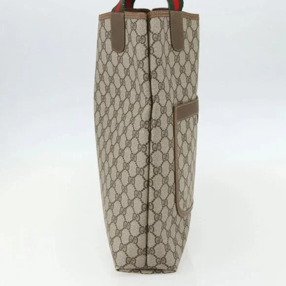 GUCCI GG Supreme Web Sherry Line Tote Bag PVC Beige Red 39 02 003 Auth ka492 - Picture 5 of 15
